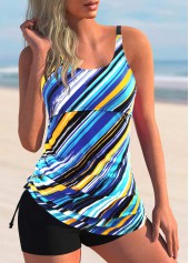 Multi Color swimwear,Rainbow Color swimwear,Striped swimwear,Tie Side Rainbow Stripe Tankini Set
