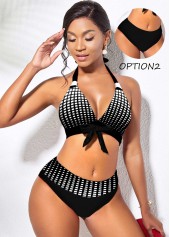 ROTITA Reversible Geometric Print Mid Waist Bowknot Bikini Set