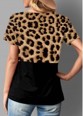 Black tops,Leopard tops,ROTITA Round Neck Leopard Short Sleeve T Shirt