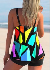 Multi Color swimwear,Rainbow Color swimwear,Geometric swimwear,ROTITA Double Straps Geometric Print Tankini Set