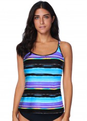 Cage Back Striped Wide Strap Tankini Top-No Bottom