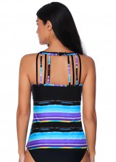 Cage Back Striped Wide Strap Tankini Top-No Bottom