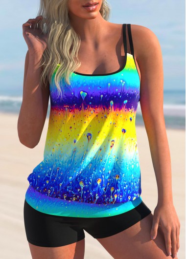 Multi Color swimwear,Tie Dye swimwear,ROTITA Tie Dye Print Rainbow Color Tankini Set