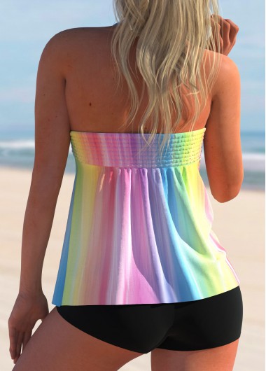 Multi Color swimwear,Floral swimwear,ROTITA Smocked Halter Rainbow Color Tankini Set
