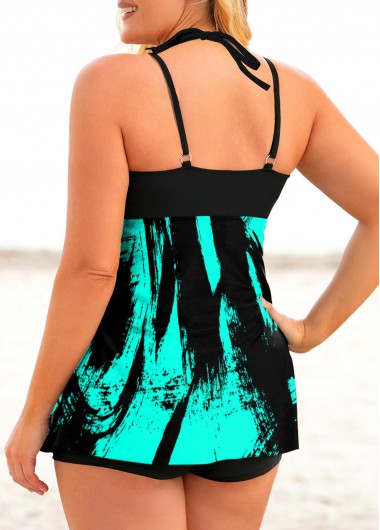 Cyan plus size,Animal Print plus size,ROTITA Plus Size Halter Printed Spaghetti Strap Tankini Set 