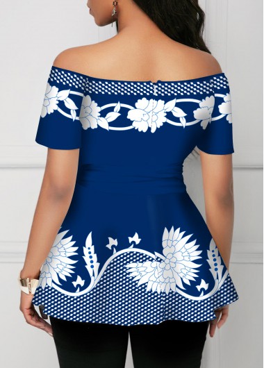 Multi Color tops,Floral tops,ROTITA Geometric Print Tie Side Off Shoulder T Shirt