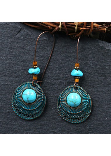 Turquoise jewelry,Metal Detail Retro Design Turquoise Earrings