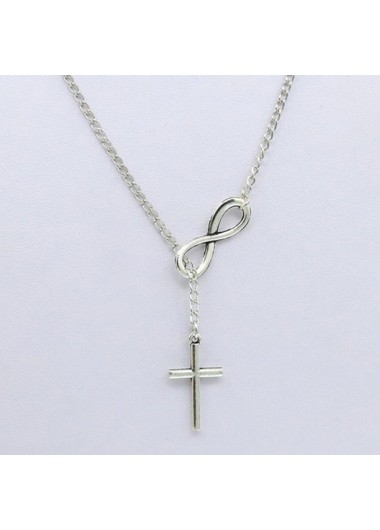 Silvery White jewelry,Metal Detail Silver Cross Pendant Necklace