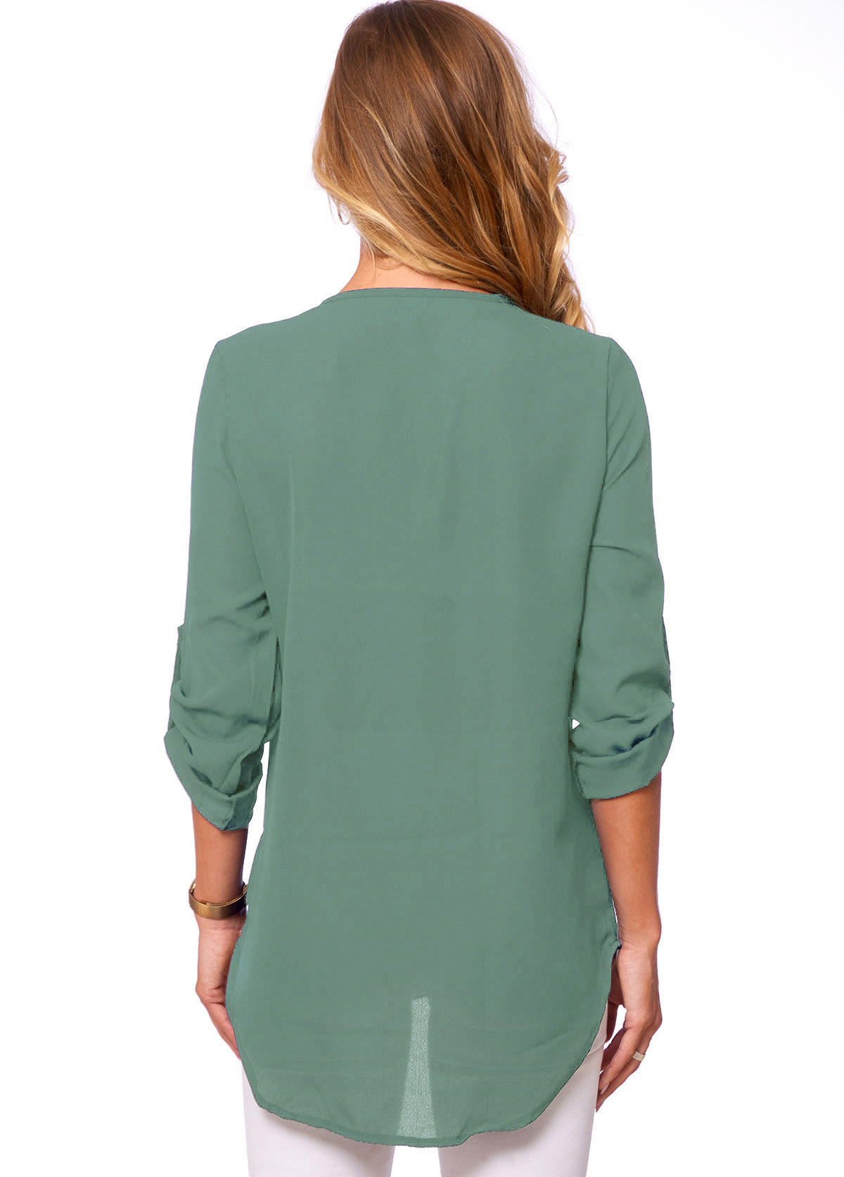 Turquoise tops,Plain Color tops,ROTITA Quarter Zip Button Detail Solid T Shirt