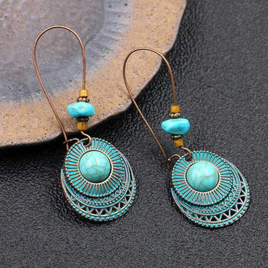 Turquoise jewelry,Metal Detail Retro Design Turquoise Earrings
