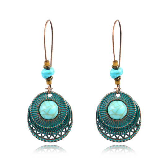 Turquoise jewelry,Metal Detail Retro Design Turquoise Earrings