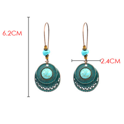 Turquoise jewelry,Metal Detail Retro Design Turquoise Earrings