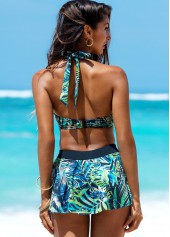 Green swimwear,Plants swimwear,ROTITA Tropical Print High Waisted Halter Bikini Set