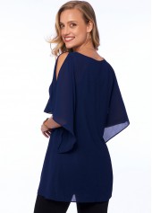 Navy tops,Plain Color tops,ROTITA Embellished Neck Solid Cold Shoulder T Shirt