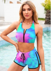 Multi Color swimwear,Tie Dye swimwear,ROTITA Zipper Closure Tie Dye Print Bikini Set