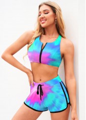 Multi Color swimwear,Tie Dye swimwear,ROTITA Zipper Closure Tie Dye Print Bikini Set