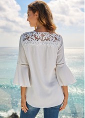 White tops,Plain Color tops,ROTITA Lace Stitching Solid Flare Sleeve T Shirt
