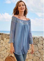 ROTITA Stringy Selvedge Lace Stitching Off Shoulder Blouse