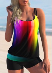 ROTITA Ombre Rainbow Color Double Straps Tankini Set 