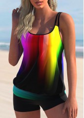 Multi Color swimwear,Dazzle Colorful swimwear,ROTITA Ombre Rainbow Color Double Straps Tankini Set 