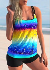 Multi Color swimwear,Tie Dye swimwear,ROTITA Tie Dye Print Rainbow Color Tankini Set