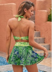 Green plus size,Paisley plus size,ROTITA Plus Size Paisley Print High Waisted Green Bikini Set