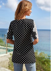 Multi Color tops,Dot tops,ROTITA Polka Dot Lace Stitching Short Sleeve T Shirt