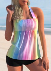 ROTITA Smocked Halter Rainbow Color Tankini Set