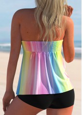 Multi Color swimwear,Floral swimwear,ROTITA Smocked Halter Rainbow Color Tankini Set
