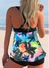 Multi Color swimwear,Floral swimwear,ROTITA Plant Print Cross Strap Tankini Set