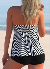 Black swimwear,Striped swimwear,ROTITA Halter Monochrome Stripe Smocked Tankini Set