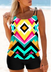 ROTITA Multi Color Geometric Print Wide Strap Tankini Set