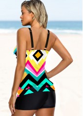 Multi Color swimwear,Geometric swimwear,ROTITA Multi Color Geometric Print Wide Strap Tankini Set
