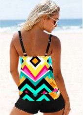 Multi Color swimwear,Geometric swimwear,ROTITA Multi Color Geometric Print Wide Strap Tankini Set