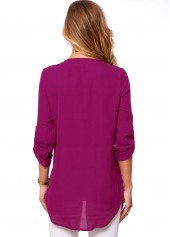 Purple tops,Plain Color tops,ROTITA Button Detail Quarter Zip Solid T Shirt