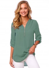 ROTITA Quarter Zip Button Detail Solid T Shirt