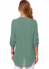 Turquoise tops,Plain Color tops,ROTITA Quarter Zip Button Detail Solid T Shirt