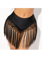 ROTITA Mid Waist Tassel Detail Solid Bikini Bottom