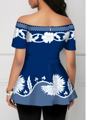 Multi Color tops,Floral tops,ROTITA Geometric Print Tie Side Off Shoulder T Shirt