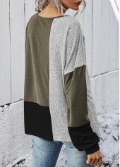Green tops,Contrast Color tops,Round Neck Contrast Long Sleeve T Shirt