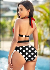 Multi Color swimwear,Dot swimwear,ROTITA Tie Back Polka Dot Cutout One Piece Swimwear