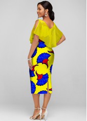 Yellow dresses,Floral dresses,ROTITA Printed Chiffon Cape V Neck Dress
