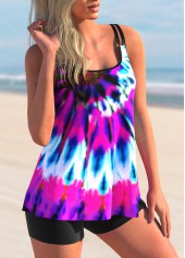 Hot Pink swimwear,Tie Dye swimwear,ROTITA Double Straps Tie Dye Print Tankini Set