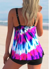 Hot Pink swimwear,Tie Dye swimwear,ROTITA Double Straps Tie Dye Print Tankini Set