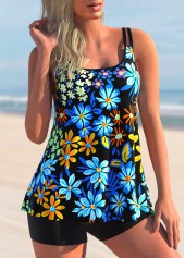 ROTITA Double Straps Floral Print Tankini Set