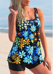 Multi Color swimwear,Floral swimwear,ROTITA Double Straps Floral Print Tankini Set