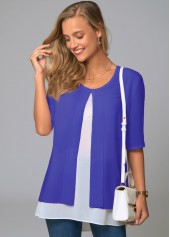 Royal Blue tops,Contrast Color tops,ROTITA Royal Blue Blouse
