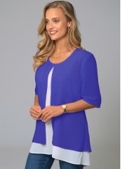Royal Blue tops,Contrast Color tops,ROTITA Royal Blue Blouse