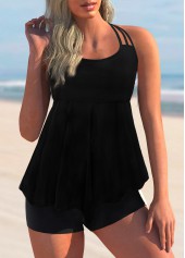 ROTITA Halter Tie Back Solid Tankini Set