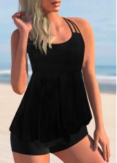 Black swimwear,Plain Color swimwear,ROTITA Halter Tie Back Solid Tankini Set